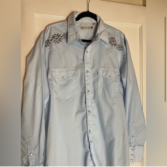 Roper Southwestern embroidered Pearl Snap Button Down Long Sleeve dress Shirt - Picture 2 of 9